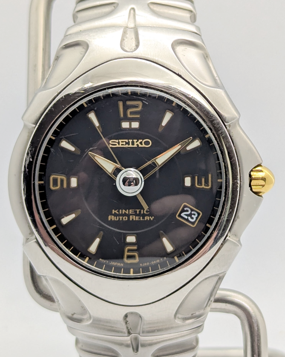 時計 Seiko Kinetic Auto Relay wacth Seiko Kinetic Auto Relay 5J22-0A10 Black Dial 100M Watch | New