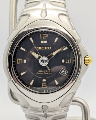 Seiko Kinetic Auto Relay 5J22-0A10 Black Dial 100M Watch | New