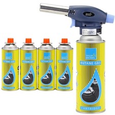 Blow Torch 4 Butane Gas Cans Flamethrower Mini Lighter Blowlamp Plumbing Kitchen