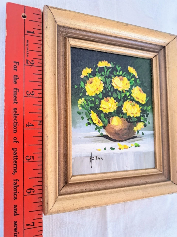 PINTURA AL ÓLEO ORIGINAL VIVIAN HOLLAN SWAIN VINTAGE PEQUEÑAS FLORES AMARILLAS FLORAL Foto 2 de 4