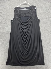 Spense Woman Dress Womens 20W Black Cowl Neck Sequin Shift Sleeveless Lined