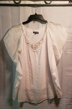 PUNTOCOM XL Women's Casual Boho Peasant Blouse Shirt White Short Sleeve Ruffle