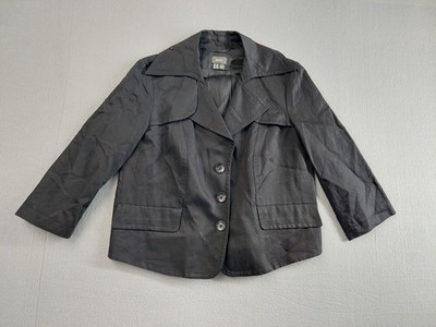 Mexx Women Jacket 8 Black Collared Long Sleeve Button Up Cropped Office Wear