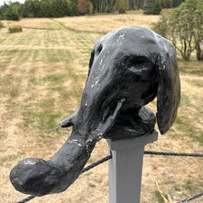 Vtg MCM Papier Mâché Elephant Head Sculpture Handmade Black Primitive Folk Art