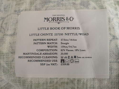 MORRIS & CO LITTLE CHINTZ NETTLE/WOAD Fabric 133cm W x 95cm Long RRP £109/M - Picture 4 of 4