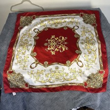 Vtg Boroque Art of The Scarf Italy Polyester Chain Link Floral 34  Brown Gold