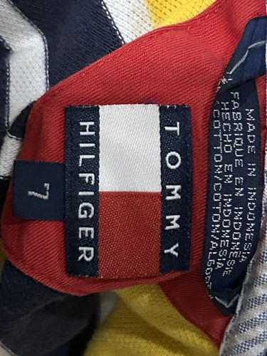 Tommy Hilfiger Boys Striped Rugby Polo Shirt Long Sleeve Size 7 Yellow Navy - Picture 10 of 11