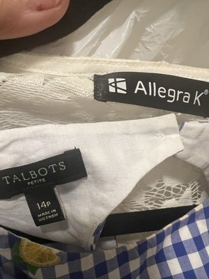 Talbots Petites 14P Blue White Gingham Sundress Sleeveless Zip Round Neck