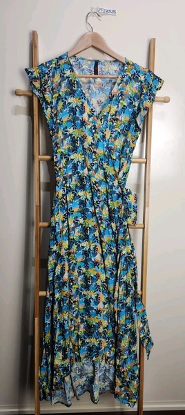 FOIL Multicolour Floral Printed Cap Sleeve Wrap Maxi Dress Size 10