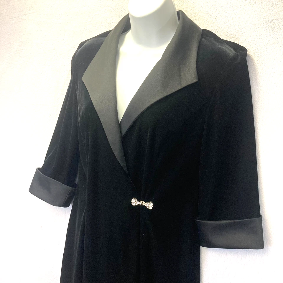 Vestido Alex Evenings Imitación Envolvente Manga 3/4 Terciopelo Talla 10P 10 Pequeño Negro Rodilla Foto 4 de 4