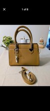 Tan Pebbled Satchel Top Handle Bag Braided Double Handles Zip Detachable Strap