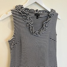 TALBOTS black white Striped Casual Dress Womens Small Sleeveless ruffle neckline