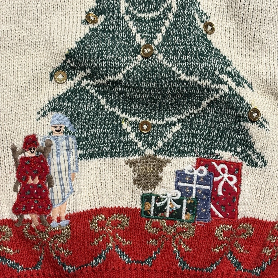 Suéter De Colección Años 90 Navidad Loft Mujer L Abuela Peter Pan Cuello Árbol Hecho en EE. UU. Foto 4 de 4