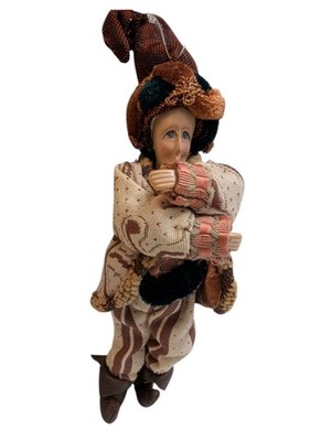 Aldik Medieval Jester Figure Ornament Holiday Christmas Tan red white 9 in
