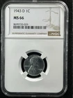1943-D 1C  Lincoln Wheat One Cent NGC MS66   8699720-029