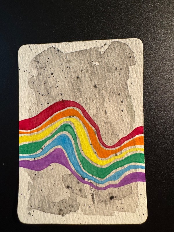 Abstract Rainbow ACEO Original Gouache Painting #2 2.5x3.5 on Watercolor Paper