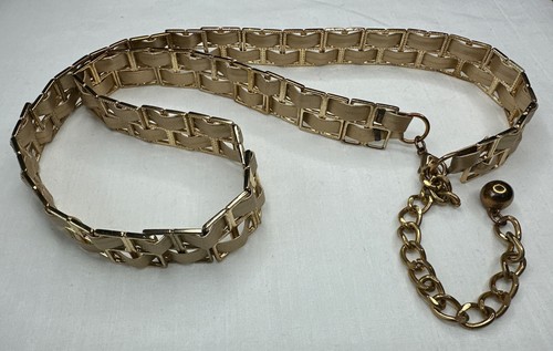 VTG Gold Braided Metal Chain Belt Y2K 90's Dangle Sz Large Adjustable - Image 1