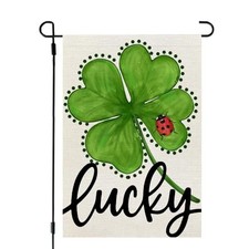 St. Patrick's Day Seasonal Garden Flag 12x18 Lucky Four Leaf Clover Ladybug