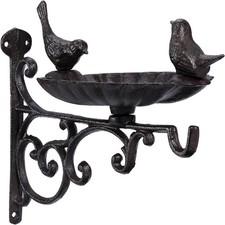 Wall Mount Birds Feeder W/ Hanging Bracket Heavy Duty Cast Iron Bird Bath Bowl
