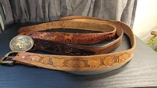 3 Leather Tooled Kids Western Belts Size 22 And 24 One With Removable Buckle