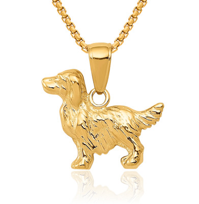 10K Solid Yellow Gold Springer Spaniel Dog Necklace