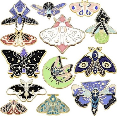 13 PACK Butterfly Moth Pins Enamel Gothic Vintage Cool Horror Brooches for Backp