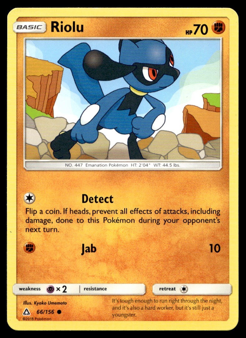 Riolu 66/156 Pokemon Card Ultra Prism Common 70 HP Lightly Played K28