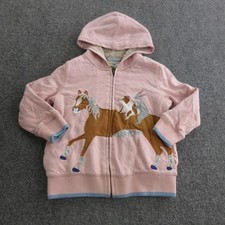 Mini Boden Hoodie Girls 5-6Y Pink Fleece Full Zip Horse Bunny Applique Sherpa
