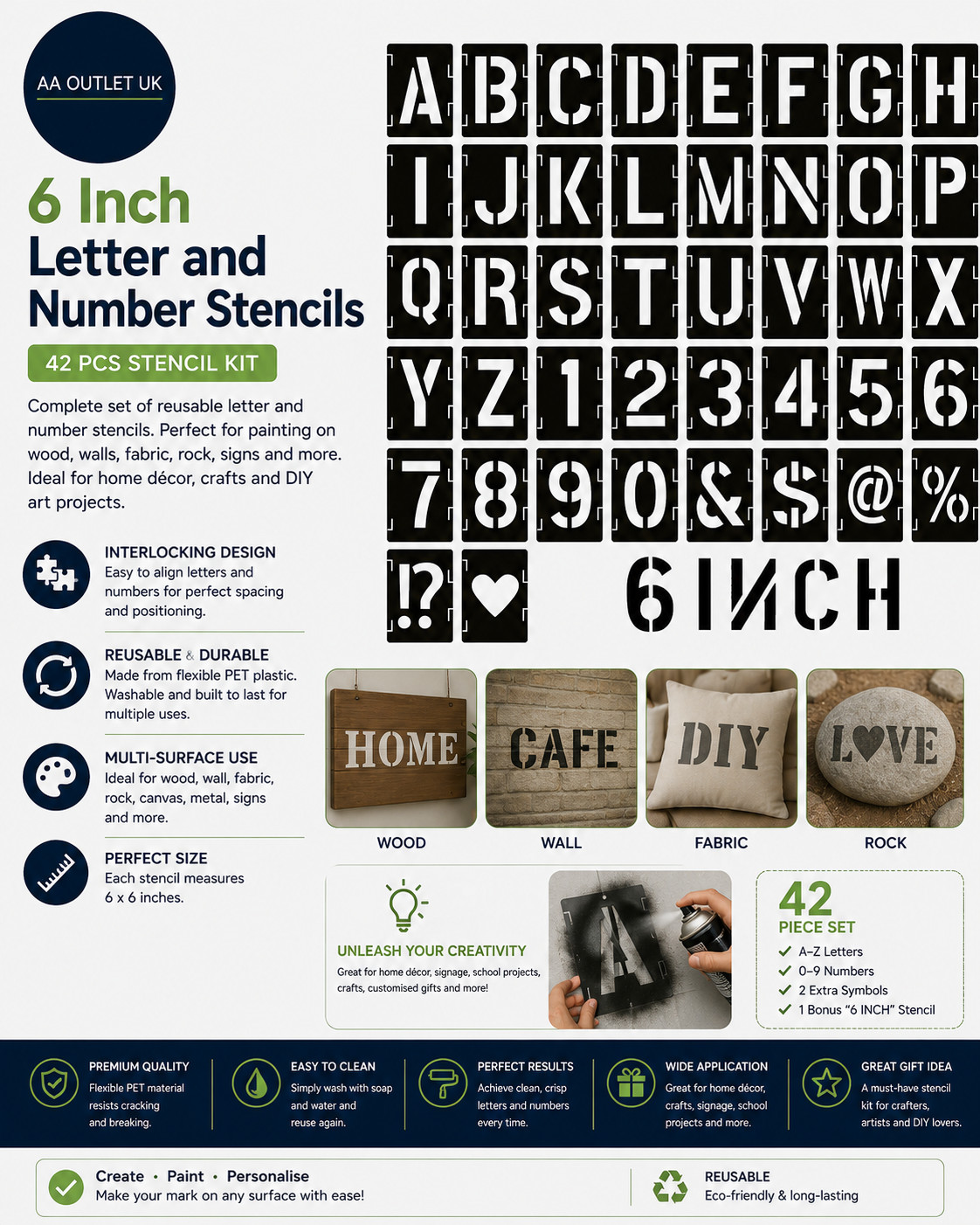 6in Letter Number Stencils Letters Numbers Stencil Kit Reusable Alphabet