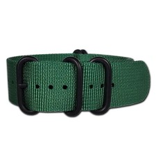 Ballistic Nylon Watch Band  5-Ring  Green  PVD Black Hardware