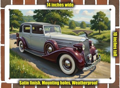 Metal Sign - 1937 Packard Twelve Lebaron 1507 Town Car Oil Painting - 14x10