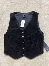Forever 21 Suede Fringe Vest Black Leather Western Womens Small NWT