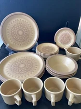  Set of 20 Meadow Lane Brown Zinnia Lg & Sm Plates, Saucers & Cups Rare