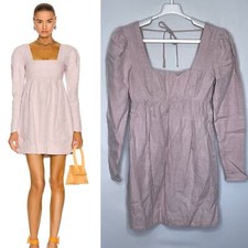 Ganni Open Back Lilac Hemp Babydoll Mini Dress NWT Size 32  US 0