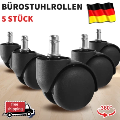 JOYHUT 5x Hartbodenrollen Bürostuhlrollen Parkett Laminat 50mm Stift Ø11mm Stuhlrollen