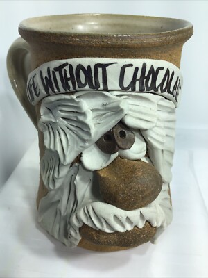 UGLY FACE COFFEE MUG. LIFE WITHOUT CHOCOLATE MUG. EMBOSSED 3D POTTERY Mug. B248