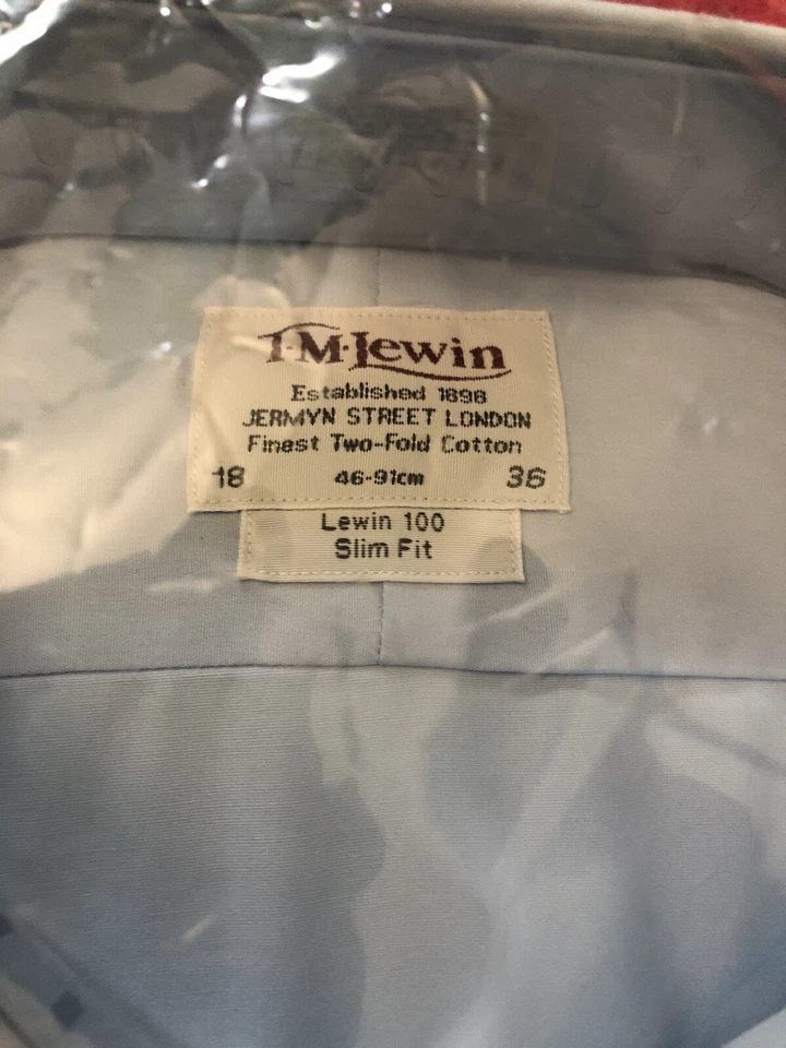 TM Lewin Jermyn St 18/36 Calce Ajustado Sky Popelin Cuello Clásico Puños Franceses Nuevo con Etiquetas Foto 2 de 4