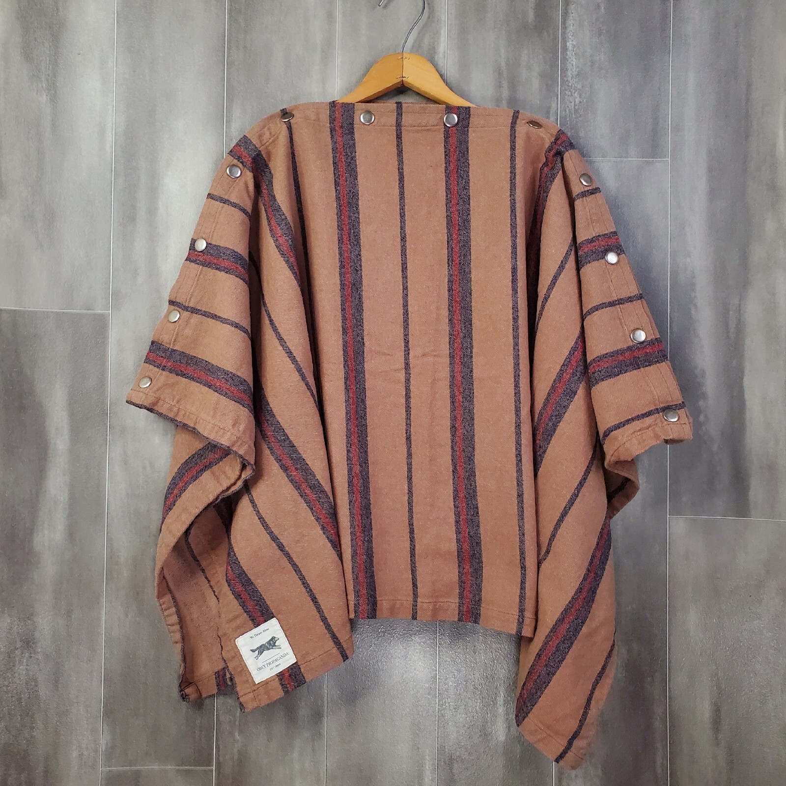 RARE OBEY Propaganda Drifter Shawl Scarf Poncho Style 45" x 26" Brown Stripes image 2