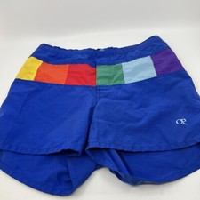 Vintage OP Ocean Pacific Blue Rainbow Stripe Board Shorts Swim Trunks Kids B61