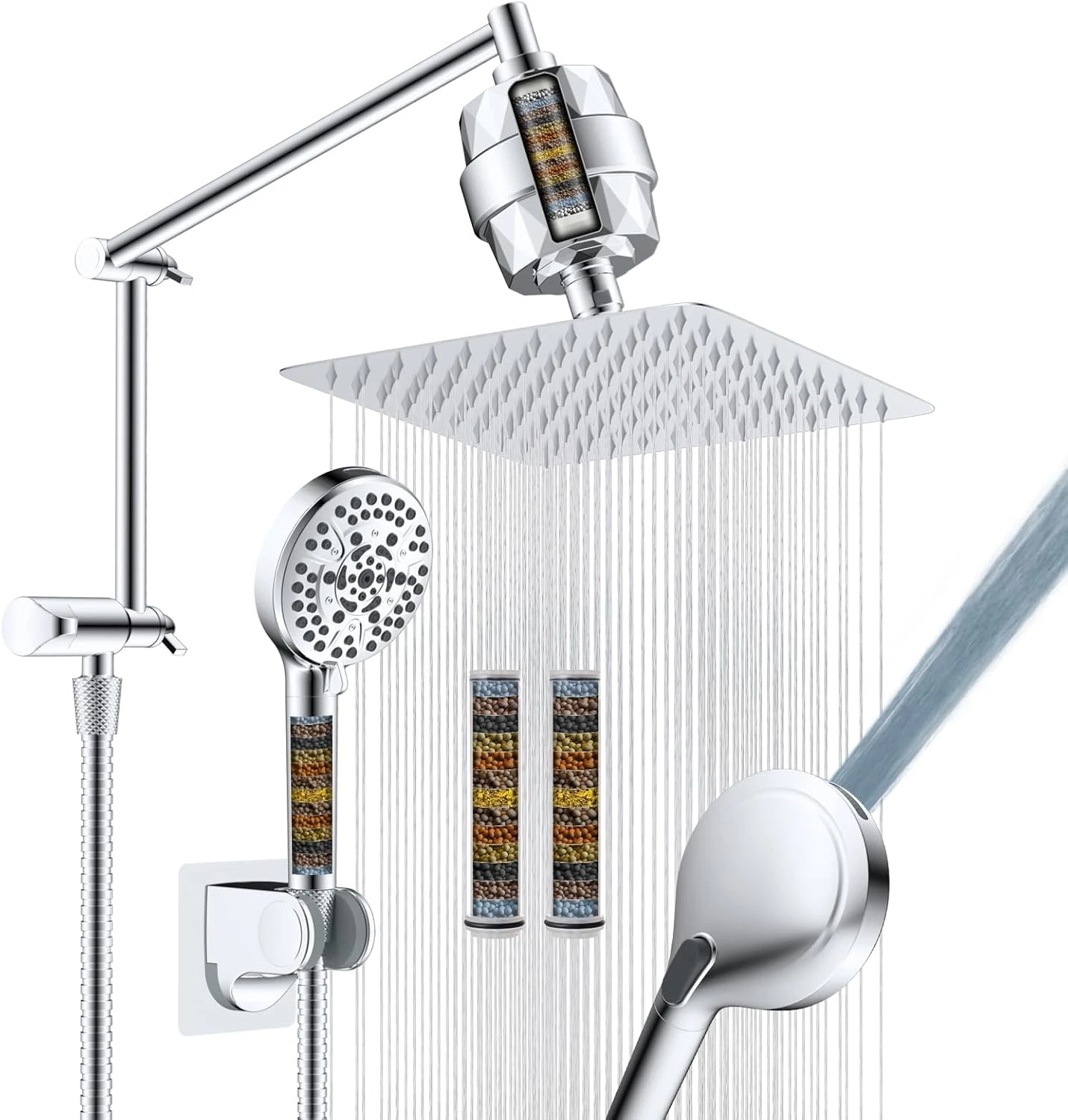 High Pressure 10" Rain Shower Head with Handheld Spray & Adjustable Arm