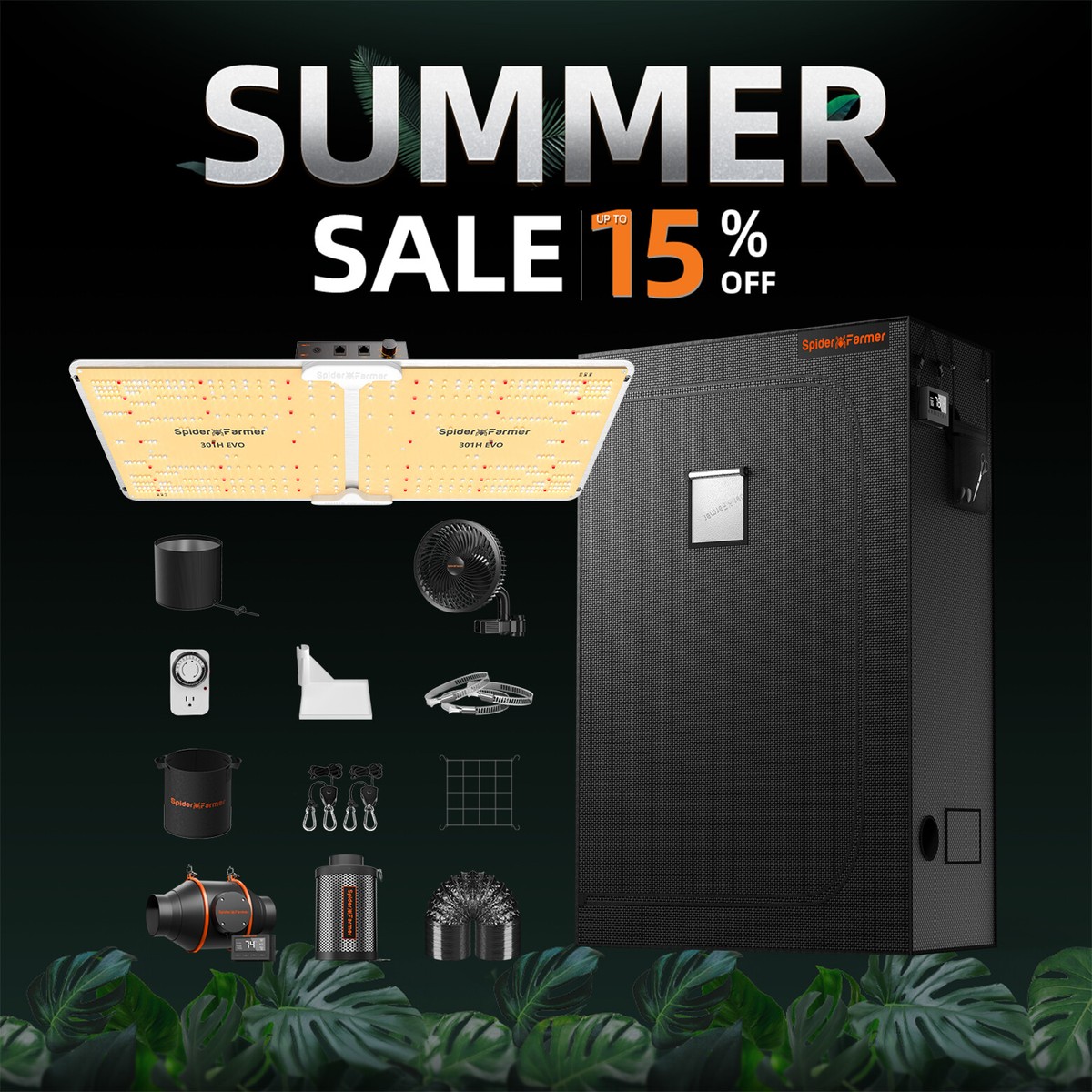 Spider Farmer SF2000 EVO LED Grow Light +2'x4′X6′ Grow Tent+