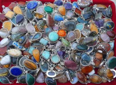 Pendant 10 Pcs Assorted Crystals Silver Overlay Handmade Jewelry AL-15-026