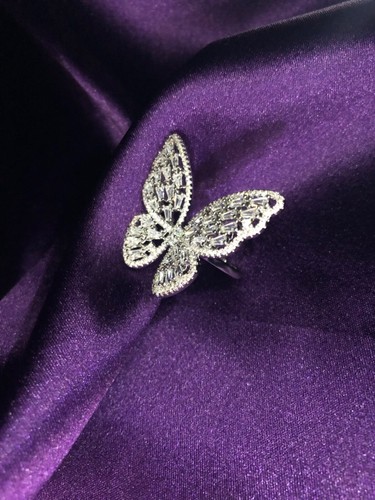 Butterfly Ring cubic zirconia silver Adjustable Butterflies Effect UK SELLER - Picture 3 of 5