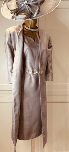 Jacques Vert UK 14 Silver Grey Shantung Shift Dress & Longline Occasion Jacket - Picture 9 of 23