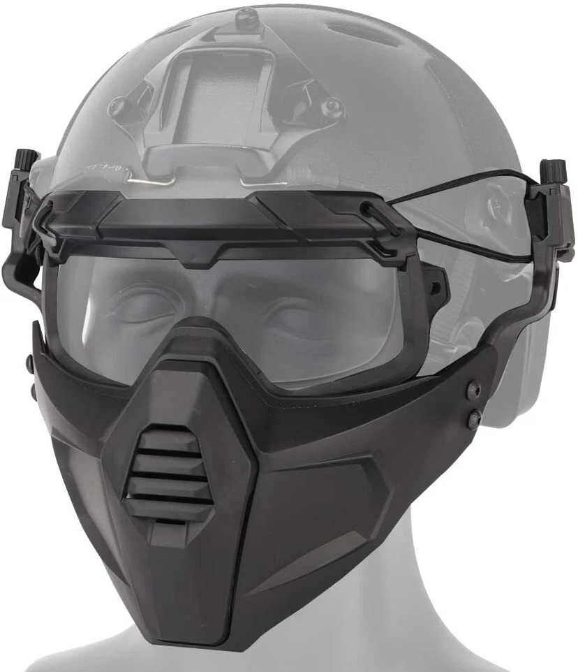 Black Tactical Airsoft Face Mask with Visor Goggles CS Protection Helmet  Mask