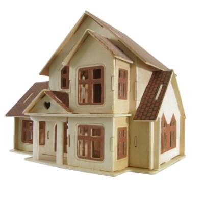 Haus mit Veranda Typ 3 - 3D Holzbausat Holzbausatz Puppenhaus Holz Steckpuzzle