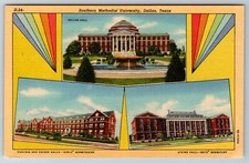 Dallas TX Texas Southern Methodist University Dorms Halls Linen Postcard