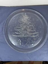 VTG Duralex Clear Glass Christmas Platter Les Verreries DeSaint*Gobain 12.75