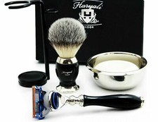 Men's 5 Pcs Grooming Set Home Salon Tools Best Synthetic Brush with Safety Razor