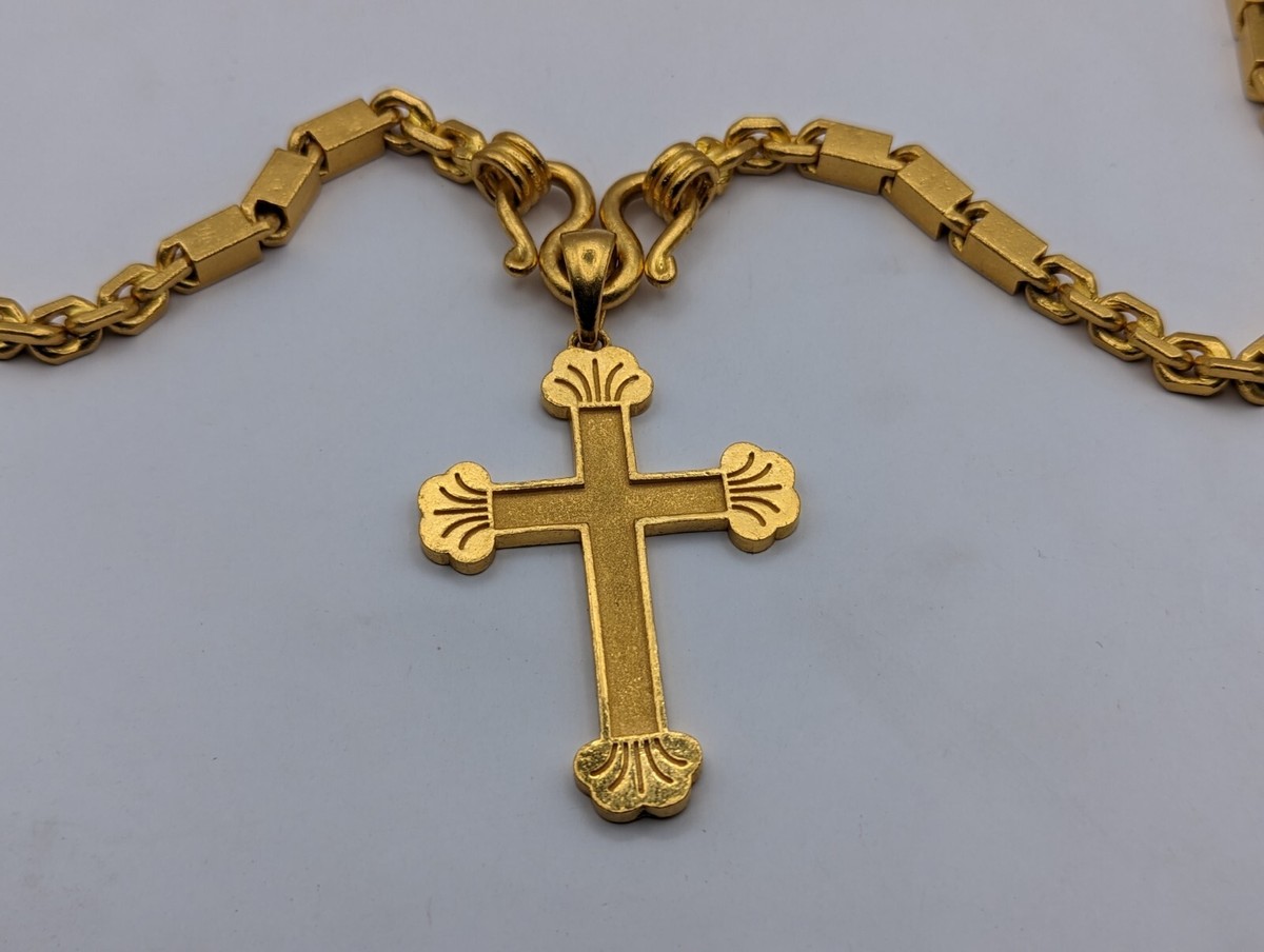 Chain Necklace 24 Carat Gold Cross Large Cross Pendant With